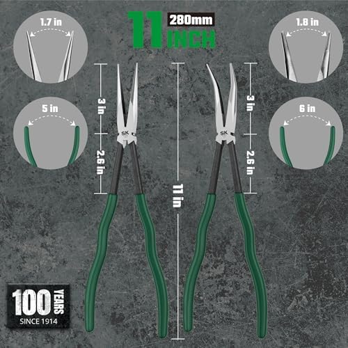 SK Tools USA 2-Piece Long Needle Nose Pliers Set, 11'' Long Nose Pliers