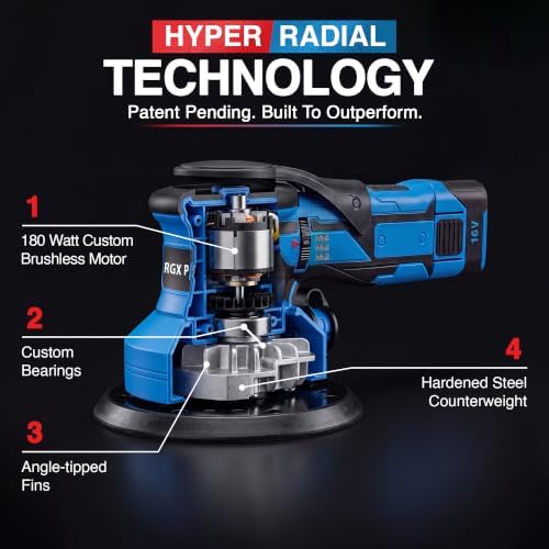 EVERGRADE Cordless Professional DA Random Orbital Sander, AWARD WINNING BRAND, Pneumatic-Performance, 16V Brushless Palm Sander, 3/16" (5.0 mm) Offset for Wood, Auto Body, Paint Prep (EVK-316K)