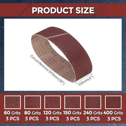 18 Pcs Sanding Belts 4 x 36 Inch 40/80/120/150/240/400 Grit