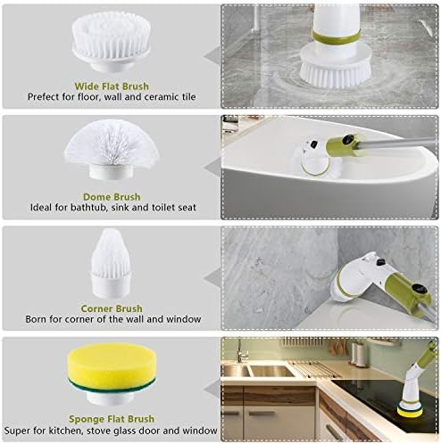 Electric Spin Scrubber Upgraded Power Scrubber 360 Cordless Tub and Tile Scrubber with 4 Replaceable Shower Scrubber Brush Heads, 1 Extension Arm for Cleaning Bathroom, Floor, Wall, Kitchen, Tub, Tile