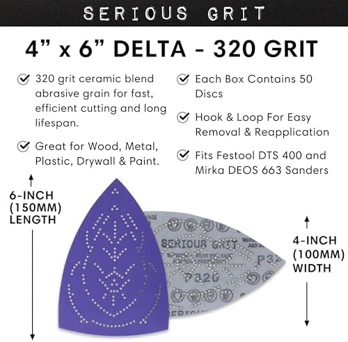 Serious Grit - 4" x 6" Delta P320 Grit Ceramic Sanding Sheets - 50 Pack Box