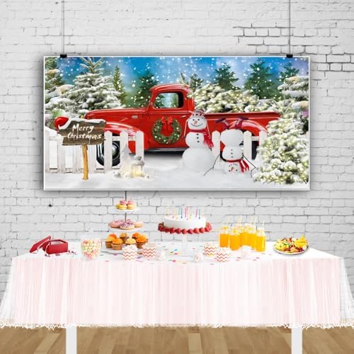 Merry Christmas Backdrop 20x10ft Winter Christmas Snowman Red Truck Backdrop Winter Forest Photography Background Xmas Theme Party Decorations Studio Photo Booth Props