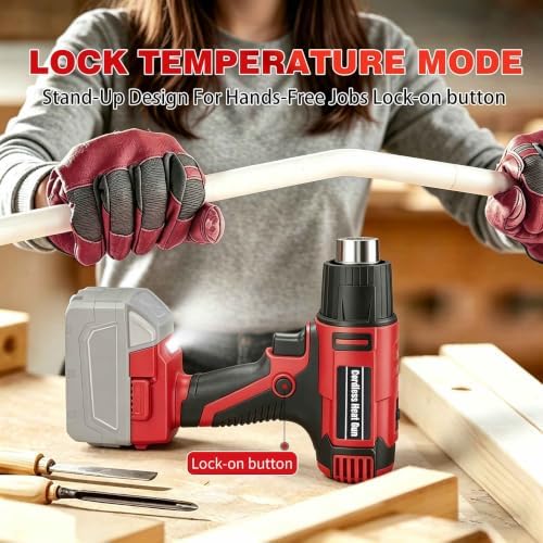 Cordless Heat Gun for Milwaukee M18 18V Battery – 380W 1022°F Hot Air Gun for Electricians, DIYers & Auto Wrapping | Shrink Tubing, Vinyl Wrap, Paint Removal | LED Light, 4 Nozzles, Tool Only