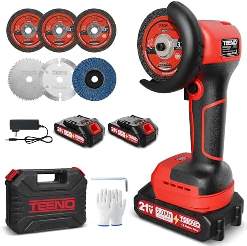TEENO Cordless Angle Grinder 3", 21V Mini Cut-Off Tool, LCD Battery Display