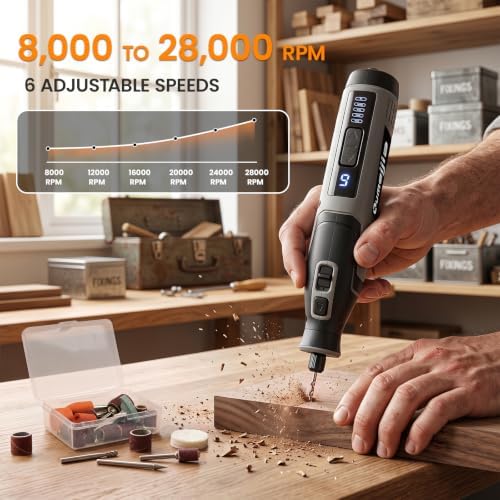 4V Cordless Rotary Tool, 6 Speed 8000-28000RPM, 4000mAh Battery