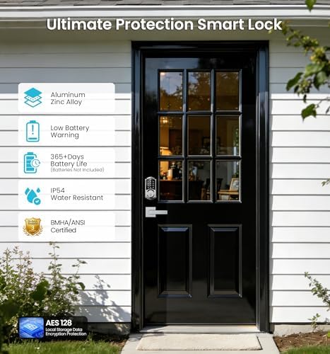 Veise VE06-L Smart Deadbolt Lock with 2 Lever Handle Set, Satin Nickel | App & Fob Control, Electronic Digital Touchscreen Keypad, Remote Access Sharing, Keyless Entry for Front Door, Auto Lock