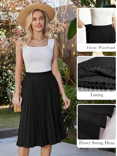 GRACE KARIN Pleated Midi Skirt for Women Chiffon A-Line Outfits