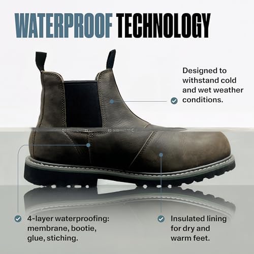 EVER BOOTS Men’s Waterproof Steel Toe Slip on Work Boots