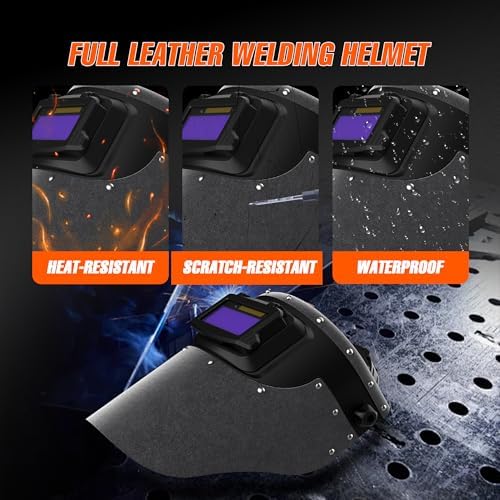 SHINE Leather Auto Darkening Welding Helmet, 1/1/1/2 True Color Flip-up Welding Mask,2x4 1/4 Variable Shade 4/9-13 Welding Hood