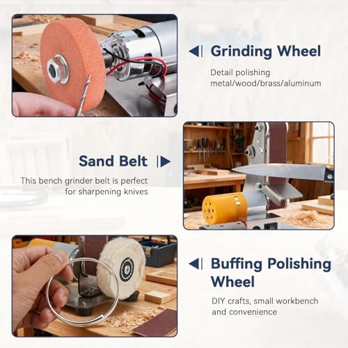 Mini Belt Sander, 3 IN 1 Electric Mini Grinder, 7 Adjustable Speed Belt Grinder, Bench Sander for DIY Metal Woodworking Knife