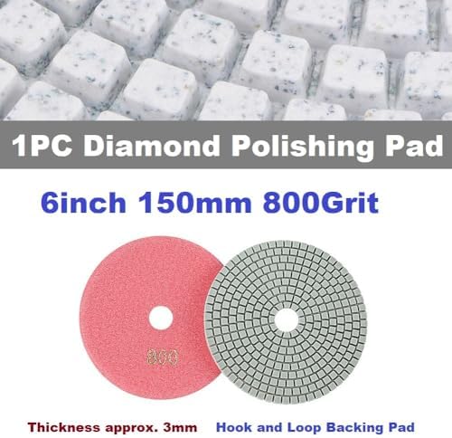 Diamond Polishing Pad, 6 inch 150 mm 800 Grit Sanding Discs for Grinder & Polisher, Hook and Loop Backing Pad for Grinding Buffing Granite Marble Concrete Stone (1 Piece)
