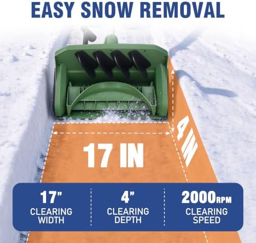 BlueWish 40V Electric Cordless Snow Blower, 17 Inch Battery Snow Thrower