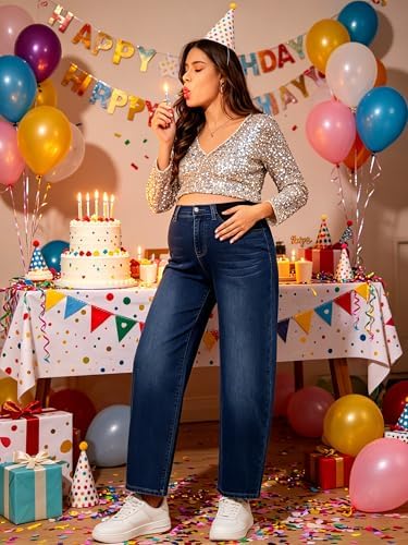 fitglam Women's Maternity Jeans Straight Leg Relaxed Fit Over Belly Pregnancy Denim Work Pants Maternity Clothes with Pockets