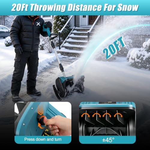 Brushless Cordless Snow Shovel Fit for Makita 21V Battery, 12 Inch Power Snow Blower Bare Tool with 12" Detachable Sled Wheels, Dual 45° Directional Vanes for Driveway,Steps, Patio, Sidewalk