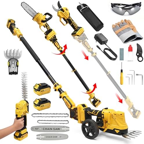 8”/ 10” Electric Pole Saw, Pruning Shears, Pole Hedge Trimmer, Grass Shears Combo, Extendable Garden Tools for Outdoor & Yard Use, Cordless Tree Pruner, Branch Cutter, Compatible with Dewalt Battery