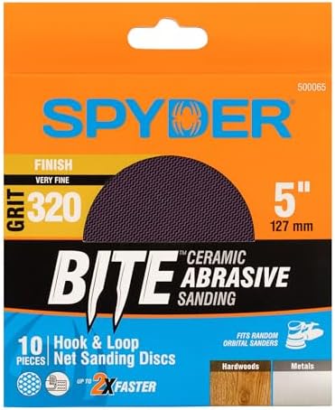 Spyder 10-Pack 320 Grit Sanding Discs, Ceramic Net, 5-Inch Hook and Loop, for Random Orbital Sander (500065)