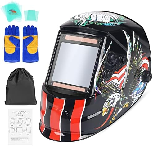 Welding Helmet Auto Darkening Hood True Color 3.94" X 3.66" Large View Solar Powered for TIG MIG ARC Welder Mask with Adjustable Shade Range 4/5-9/9-13 and 4 Arc Sensor