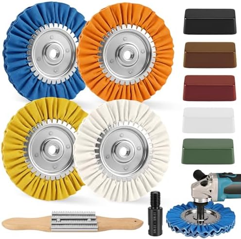 Upgrade 8" Airway Buffing Wheel, 11Pcs Aluminum Polishing Kit, Flange-Free Installation, 5/8" Arbor Hole Aluminum Metal Wheel Polishing Kit with Extension for Angle Grinder Mirror Finish