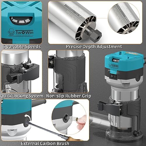 TWOWIN Router Tool, 6.5 Amp 1.25 HP Hand held Wood Router Tool
