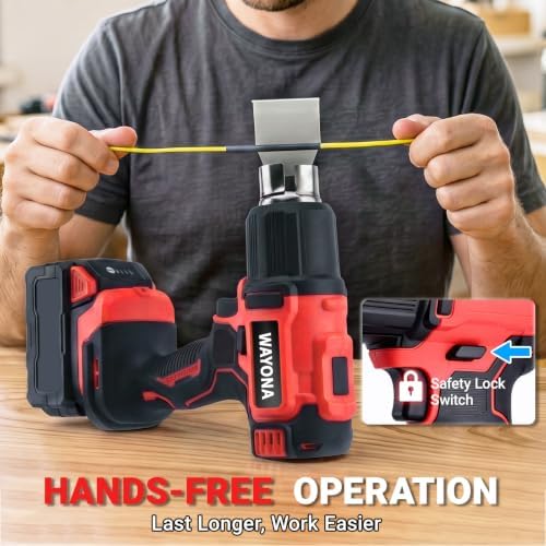 Wayona Cordless Heat Gun Compatible with Milwaukee M18 Battery (No Battery), 350W High Power Hot Air Gun with LCD Digital Display Variable Temperature Control 50℃~550℃ (122℉~1022℉) for Shrink Tubing