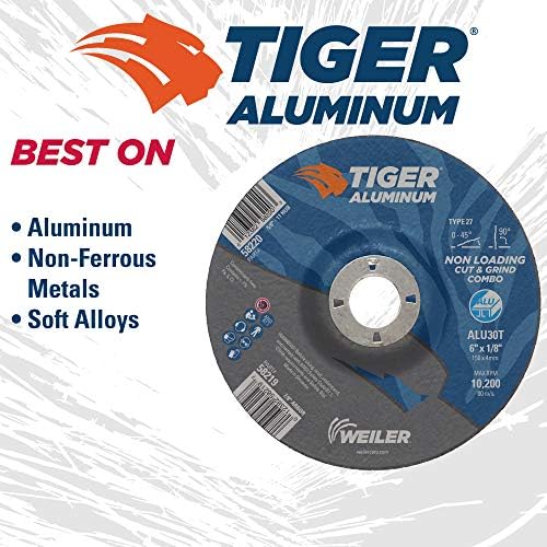 Weiler 58219 6 x 1/8 Tiger Aluminum Type 27 Cut Off/Grind Combo Wheel ALU30T 7/8 A.H. (Pack of 25)
