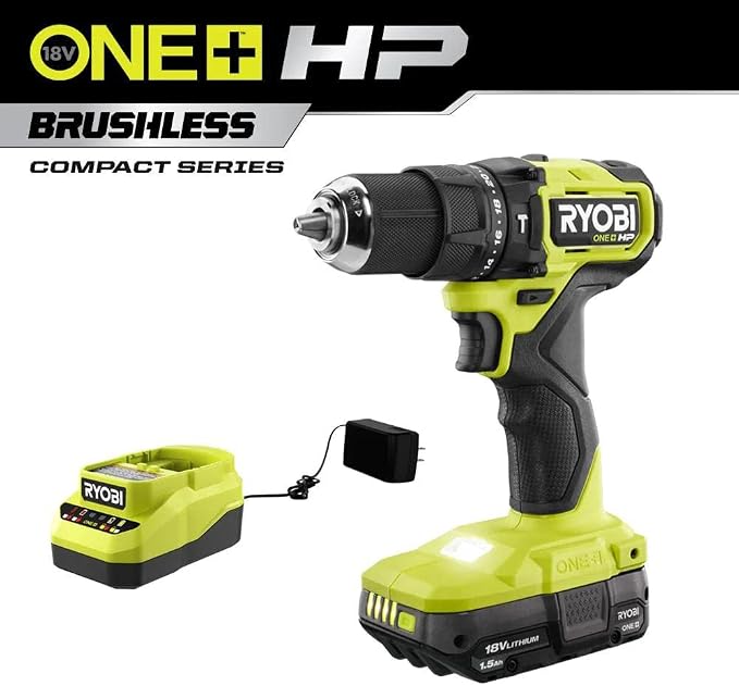 RYOBI ONEAND HP 18V BRUSHLESS Cordless Compact 1/2 in. Hammer Drill KIT with 1 1.5 AH BAT