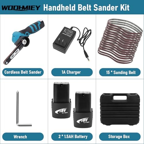 Cordless Belt Sander, 16.8V Lithium Battery, 7000RPM, 15 Sanding Belts(80-1000 Grits), Powerful Motor for Wood, Metal,Curved Surfaces,Long-Lasting Performance, Fast Charging