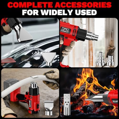 Cordless Heat Gun Compatible with Milwaukee 18V Battery, 350W Fast Heating Soldering Gun with LED Light, 122℉-1022℉ Variable Temperature with 5 Nozzles for DIY Craft, Shrink Tubing (Tool Only)