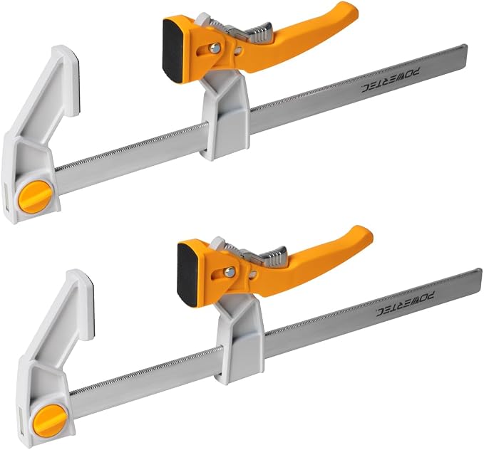 POWERTEC 12-Inch Bar Clamps (2-Pack) – Fast Action Gear Clamp w/ 440 lb Capacity, Quick-Release Woodworking Clamps with Aluminum Jaws & Spreader Function (72122)