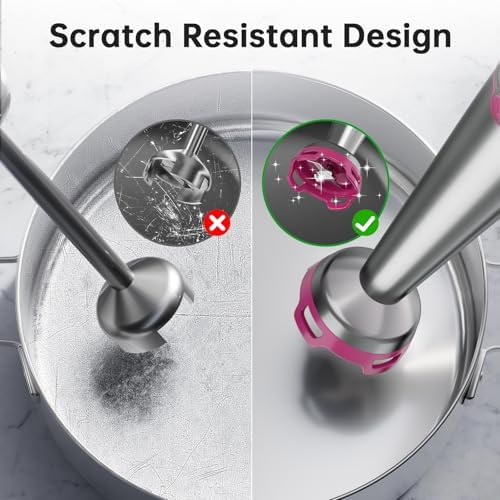 Turelar Immersion Blender Handheld Corded Hand Blenders Set 1100W, Trigger Variable Speed 5 in 1 Stick Emulsifier with Chopper, Whisk and Frother for Soup, Baby Food and Smoothies, Rose Red