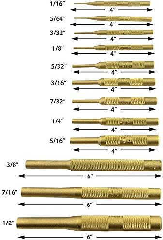 12 Piece Brass Pin Punch Set with Storage Pouch, Made in USA