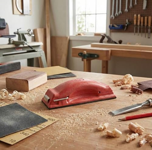 Sanding Block For Wood Or Autobody | Preppin' Weapon Hand Sander Is A Great Tool For Those With Big Hands Or Sore Joints | Sandpaper Won't Rip | Finish Wet Or Dry Sanding Faster | Red
