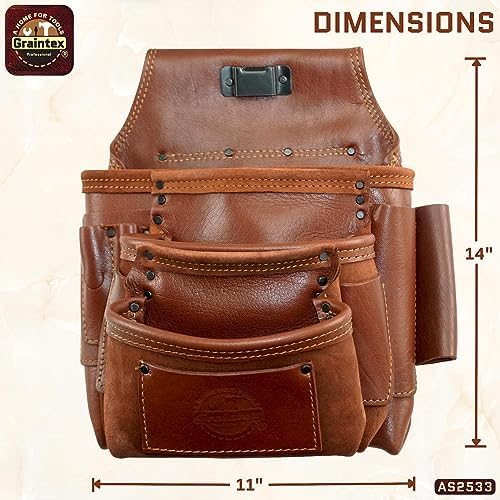Graintex Ambassador Series 10 Pocket Framers Professional Nail & Tool Pouch Durable and Versatile Genuine Top Grain Leather for Framers, Constructors, Electricians, Plumbers, Handyman