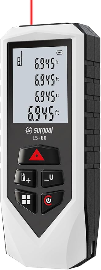 Laser Distance Meter Digital Laser Measuring Tool with LCD Backlit Display, Pythagorean Mode, Area & Volume Calculation, ±2mm Accuracy, Class II, Electronic Tape Measure for DIY and Construction 196ft