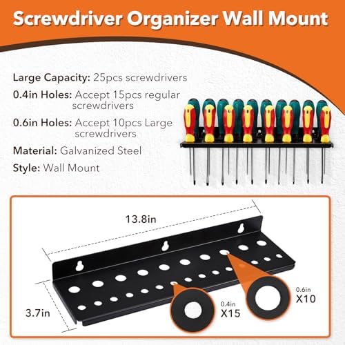 4Pcs Wall Mount Tool Organizer Set,Include Screwdriver Organizer,9mm-24mm Wrench Holder,Pliers Holder,Hammer Rack,Galvanized Steel Hand Tool Storage for Workshop,Shed,Garage,Home