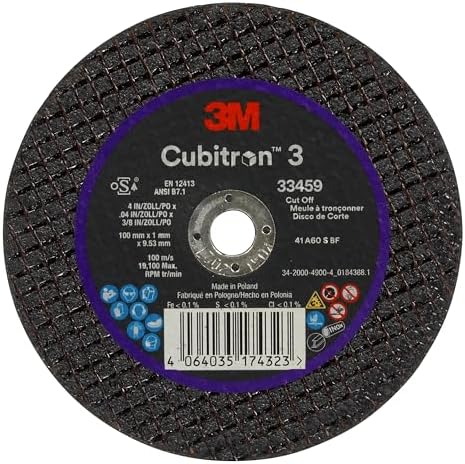 3M Cubitron 3 Cut-Off Wheel 33459, 4 in x 0.04 in x 3/8 in, Long Lasting Performance, High Cut Rate, for Automotive Cutting and Splicing, Collision Repair, 5 Wheels