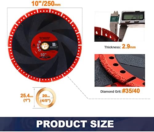 Metal Cutting Diamond Blade 10"- BRSCHNITT 250mm All-Purpose Diamond Saw Blade for Rebar Sheet Metal Angle Iron Stainless Steel Concrete.