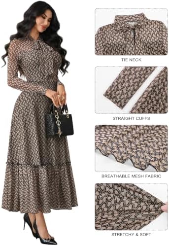 GothDark Polka dot Dress for Women Tie Neck Bow Ruffle Fall Vintage Dress