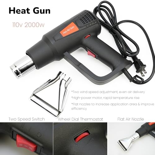 Vinyl Wrap Tool Kit with 2000W Heat Gun - Car Window Tint Kit - Includes Felt Squeegee, Magnets, Tool Pouch, Knife & Gloves for Auto Film, PPF, Decal