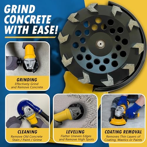 7" Diamond Grinding Wheel 10 Arrow Seg for Concrete & Coating 5/8"-11