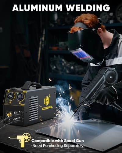 H HZXVOGEN 205A MIG Welder, 110/220V 5 in 1 Gas Pulse MIG/Flux Core Pulse MIG/Stick/Lift TIG/Spool Gun Welding Machine with Synergic Multiprocess Aluminum Welder Machine