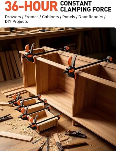 [300LB Heavy-Duty] Bar Clamps for Woodworking, 4 x 6" and 2 x12" Wood Clamps for Woodwork, Quick Grip F-Clamps with 2.75 In Deep Reach, Trigger Clamps for Cabinet Glue Ups Drawer