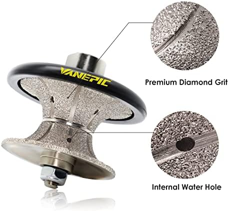 V40 1-1/2 inch Full Bullnose Diamond Hand Profiler Router Bit for Granite Diamond Profile Wheel with 5/8-11 Thread for Granite Concrete Marble Countertop Edge