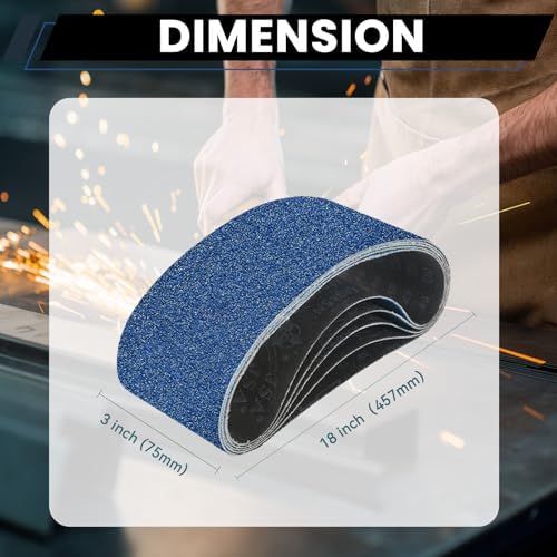 3x18 Inch Sanding Belts 20 Pcs (4 Grit, 5 Each of 40, 60, 80, 120 Grits) Heavy Duty Belt Sander Zirconia Belt Sander Paper for Wood, Metal, Stainless Steel, Automotive, and Furniture