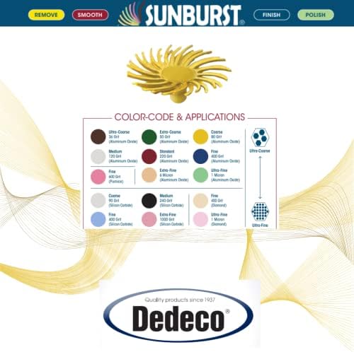 Dedeco Sunburst Radial Bristle Discs - 1/2” (12mm) Dia, Snap On, TC Bristles - Cleaning Buffer Polisher Rotary Tool Accessories, Coarse 80 Grit, Yellow Aluminum Oxide - 30 Piece Per Pack