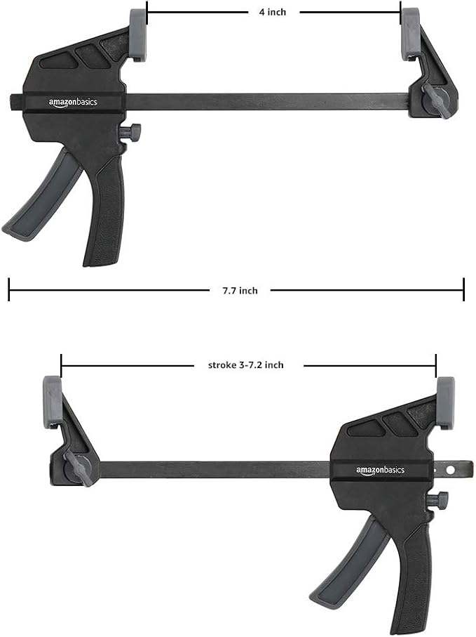 Amazon Basics 6-Piece Easy-to-Use One-Handed Trigger Clamp Set, 2 Pack of 4-inch, 4 Pack of 6-inch, Black/Grey