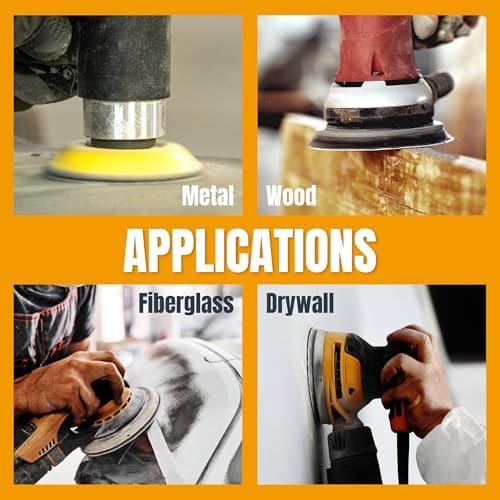 POWERTEC 50 PCS 100 Grit - 5 Inch 8 Hole Hook and Loop Sanding Discs, 5" Sanding Pads for Automotive, Drywall, Woodworking with Orbital Sander, Air, and DA Sander (44010G-50)