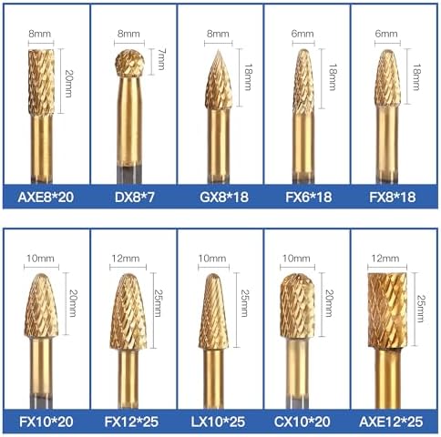 HUHAO 10Pcs Carbide Burr Set 1/4 Shank Die Grinder Bits Rotary Tools Attachment Kit Rasp File Accessories Metal Wood Stone Steel Grinding Deburring Cutting Porting Carving