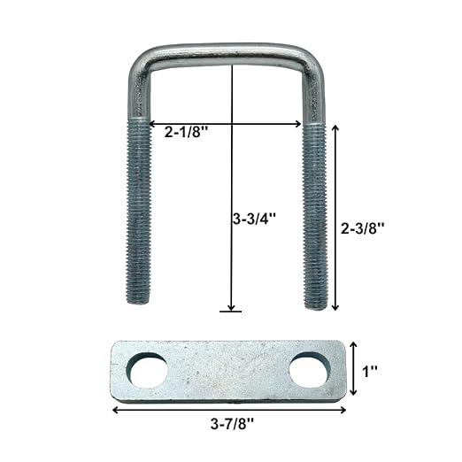 4 Pack Square U-Bolt for Trailer- Fits 2 Inch Wide Leaf Springs, Galvanized Steel Clamp Set, Secure Fit for Truck, Boat and Trailers