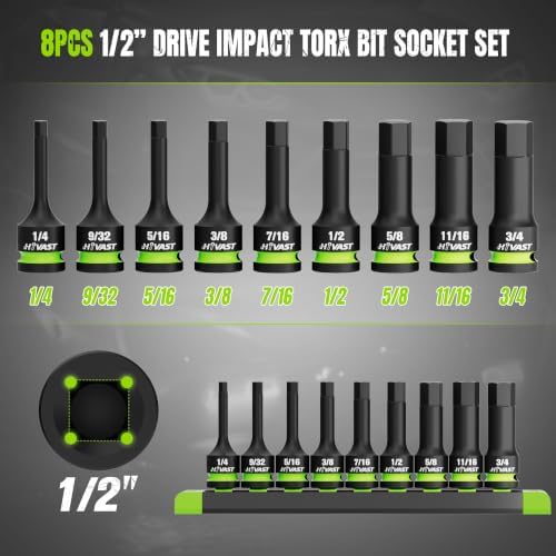 9PCS 1/2" Drive Impact Hex Bit Socket Set, SAE Cr-Mo | Heavy-duty SAE Allen socket set designed for automotive repair, mechanics and garage applications.